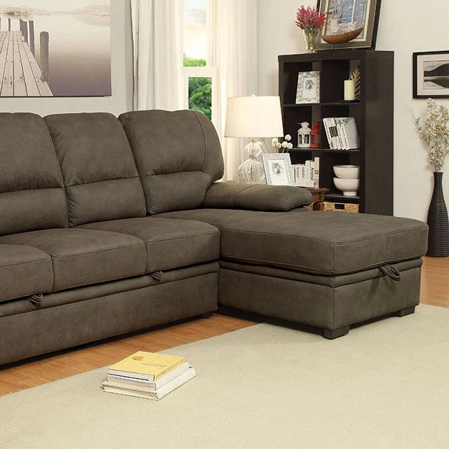 ALCESTER Brown & Gray Sectional w/ Sleeper, Ash