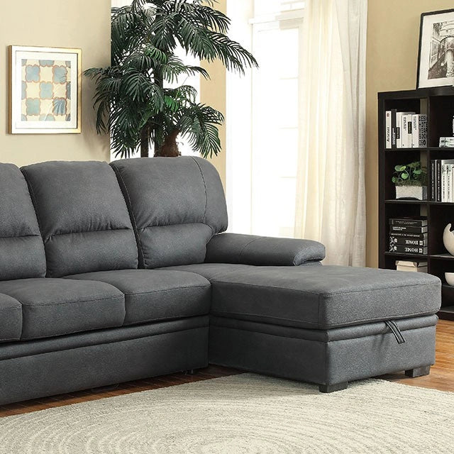 ALCESTER Brown & Gray Sectional w/ Sleeper, Ash