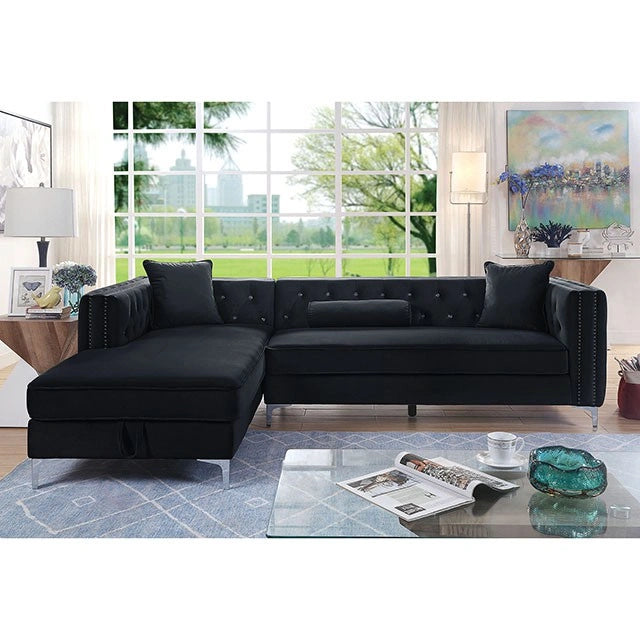 Amie Glam Gray & Black Sectional w/Storage