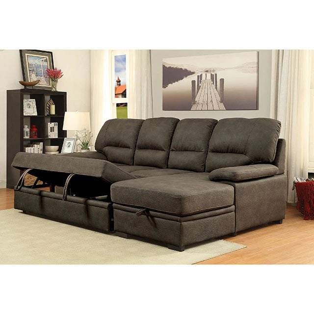 ALCESTER Brown & Gray Sectional w/ Sleeper, Ash