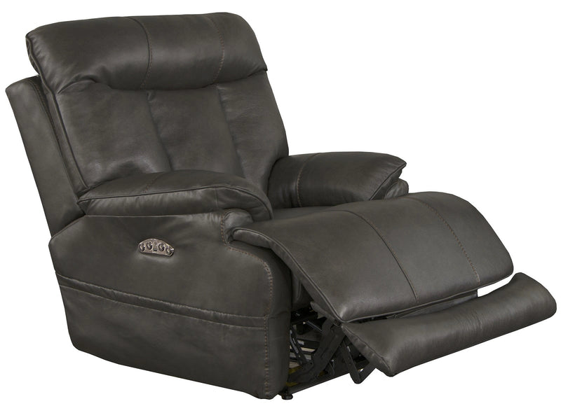 Catnapper Furniture Naples Power Headrest with Lumbar Power Lay Flat Recliner with Extended Ottoman in Steel