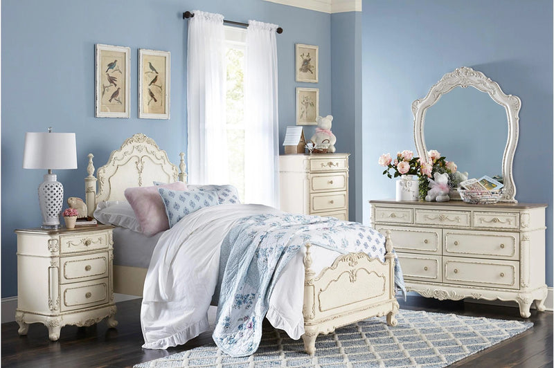 Cinderella 7 Drawer Dresser in Antique White with Grey Rub-Through 1386NW-5