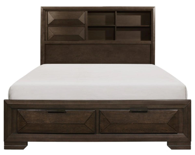 Chesky King Bookcase Bed with Footboard Storage in Warm Espresso 1753K-1EK*