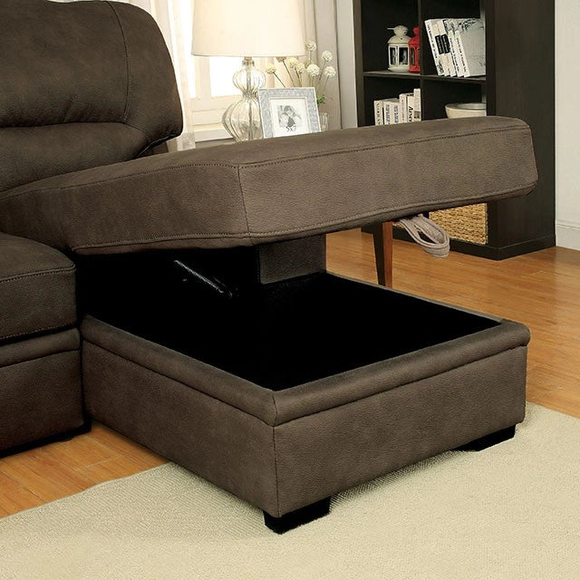 ALCESTER Brown & Gray Sectional w/ Sleeper, Ash