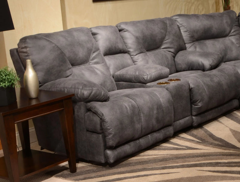 Catnapper Voyager Lay Flat Reclining Console Loveseat in Slate