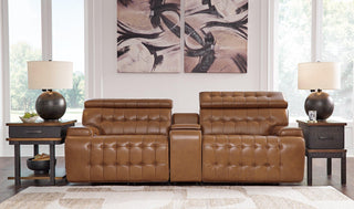 Temmpton Dual Power Leather Reclining Modular Loveseat with Console image