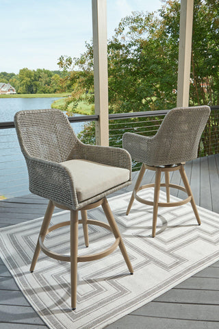 Seton Creek Outdoor Bar Height Barstool with Cushion (Set of 2) image