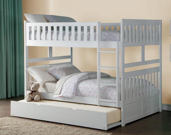 Homelegance Galen Full/Full Bunk Bed w/ Twin Trundle in White B2053FFW-1*R