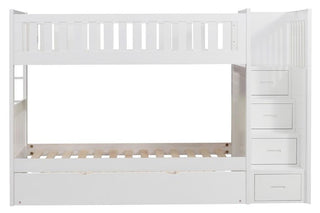 Homelegance Galen Bunk Bed w/ Reversible Step Storage and Twin Trundle in White B2053SBW-1*R image