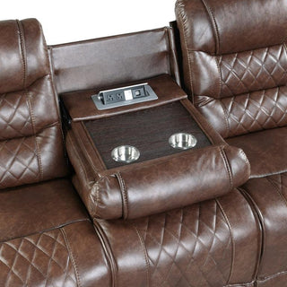 Homelegance Furniture Putnam Power Double Reclining Sofa with Drop-Down in Brown 9405BR-3PW image