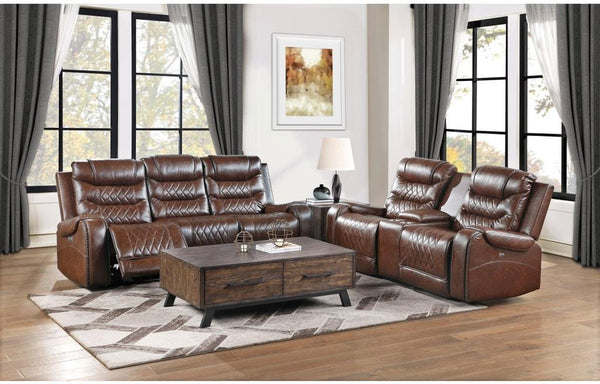 Homelegance Furniture Putnam Power Double Reclining Sofa with Drop-Down in Brown 9405BR-3PW