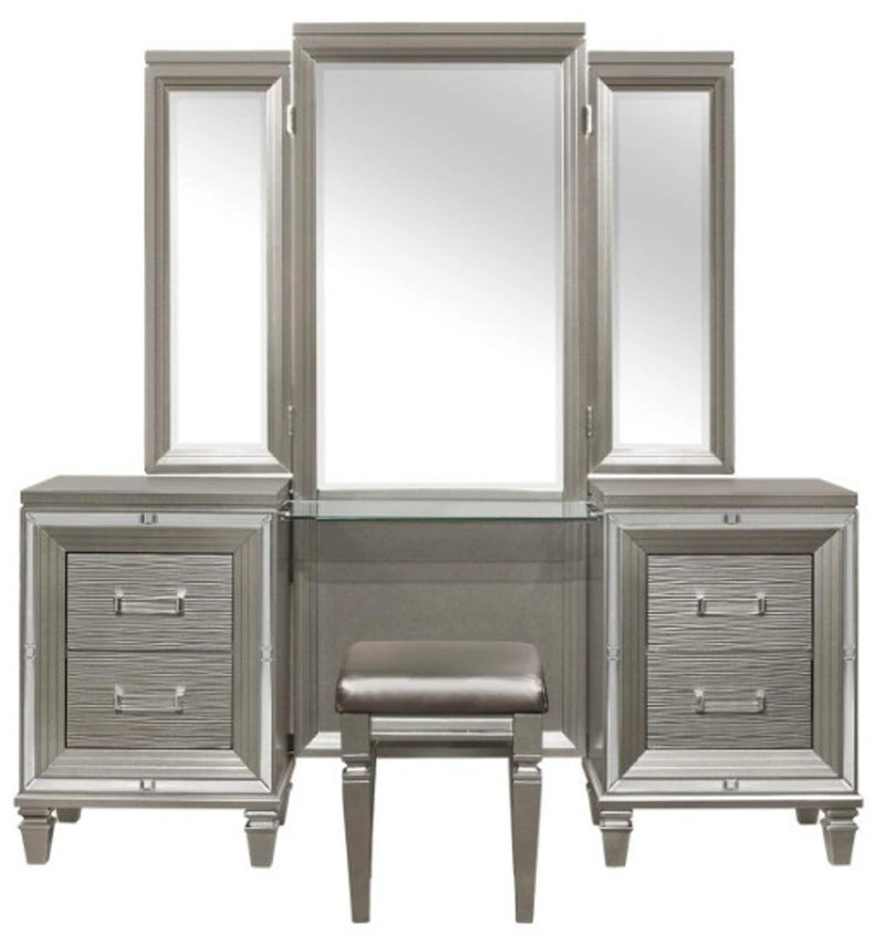 Tamsin 3pcs Vanity Dresser with Mirror in Silver Grey Metallic 1616-15