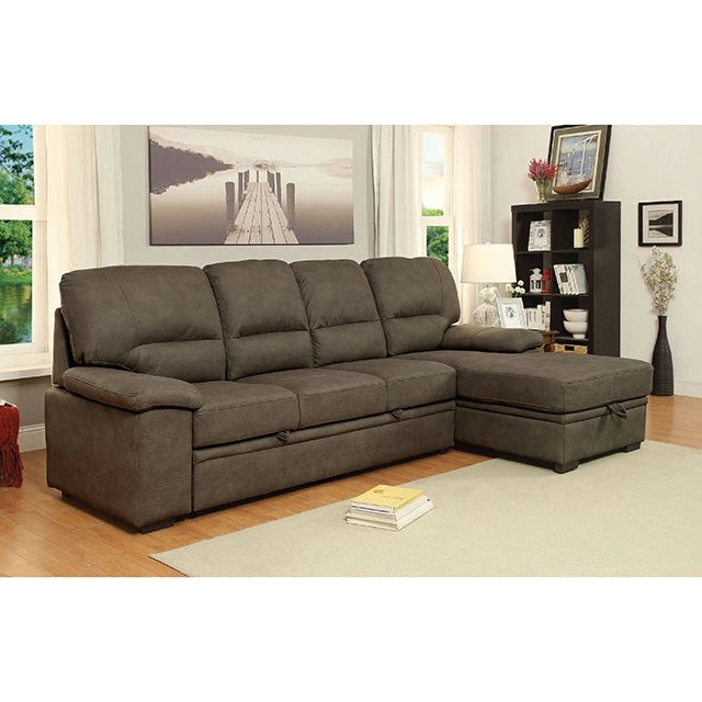 ALCESTER Brown & Gray Sectional w/ Sleeper, Ash